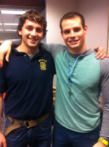 Joel Conzelman and Nick Lazurka while working at the Blood Drive.
