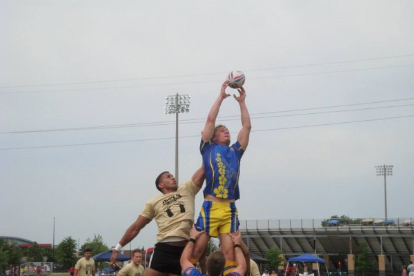 Van Harn jumps for Michigan in lineout versus Gun-Ru.