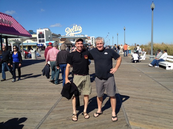 John Moore (right) with fellow Michigan Rugby alum Paul LeBlanc at Rehoboth Beach, Delaware in October, 2012