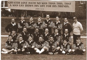 Carl, pictured front and center in the white socks and mustache among his teammates.